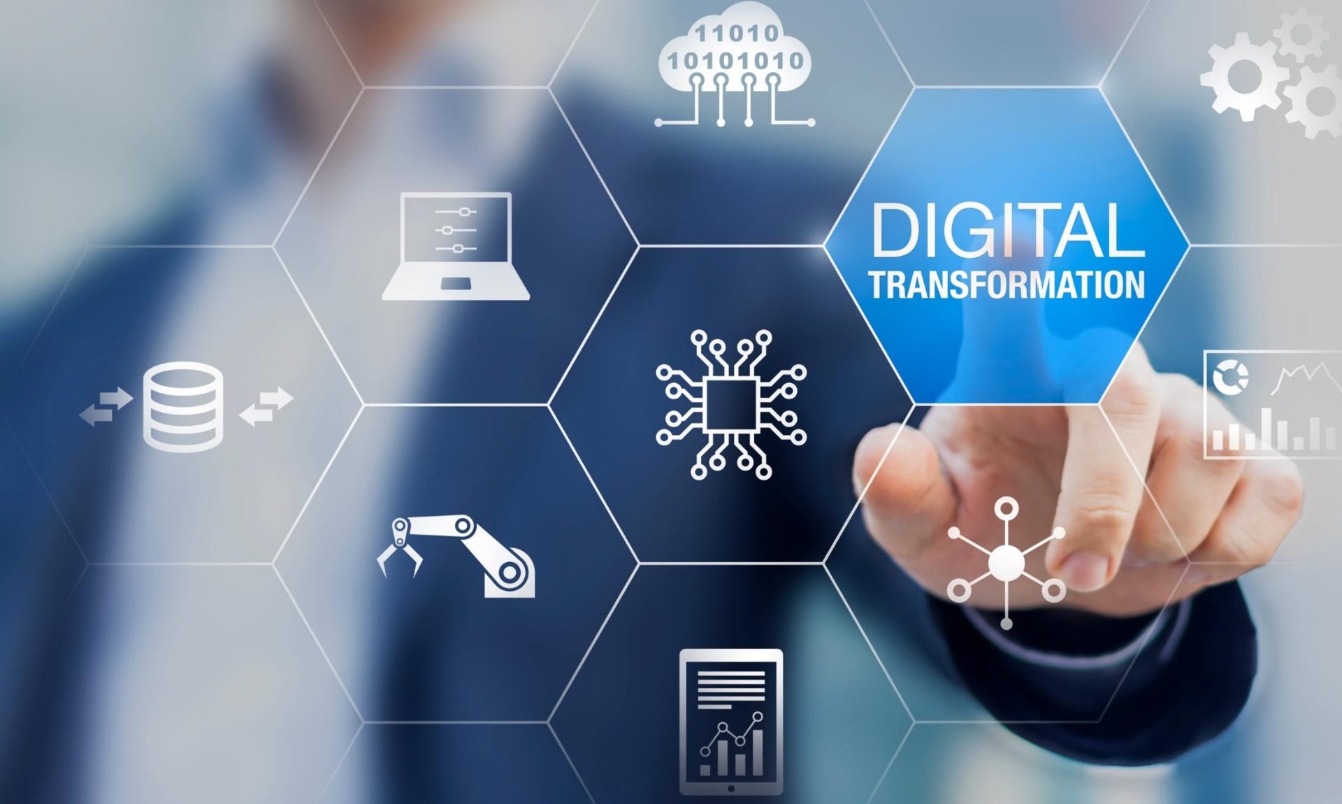 Digital transformation concept with connected hexagon icons